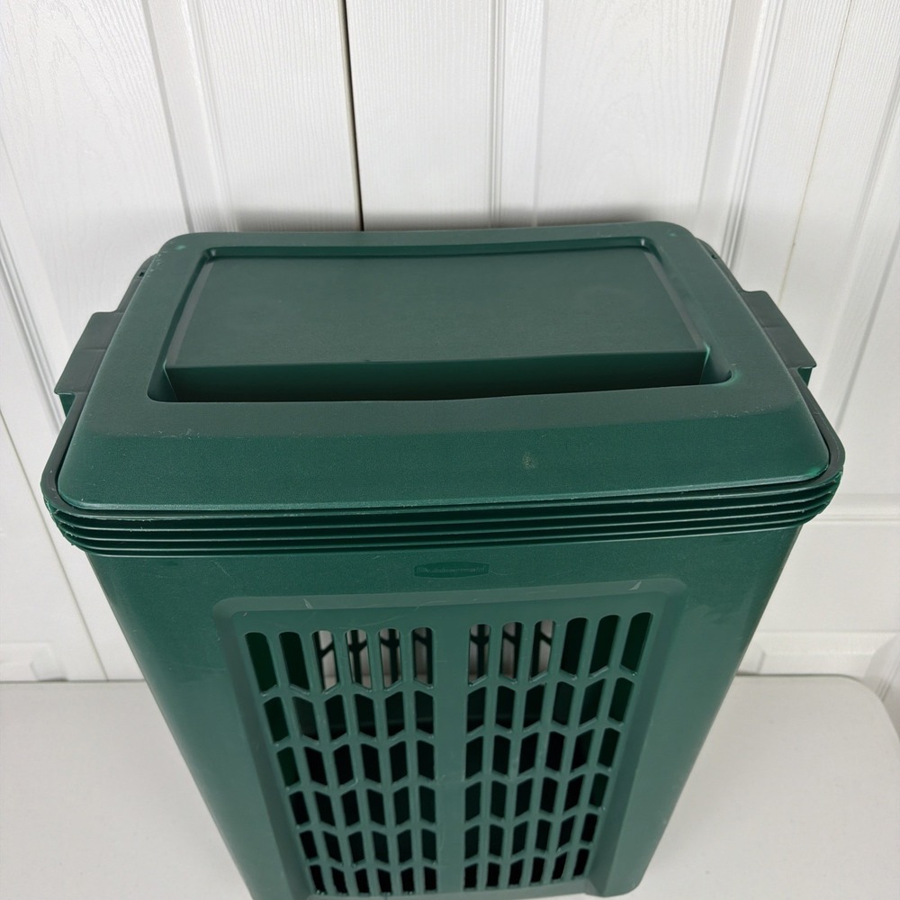 Rubbermaid Laundry Hamper Green 2986 1994 Lid 25x16x13 USA Large Vintage - Picture 7 of 9